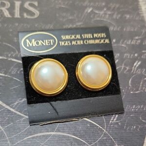 Monet Gold and White Stud Earrings